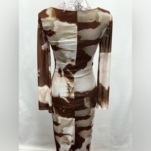 LE LIS Brown and cream mesh abstract print maxi‎ dress size XS - Picture 7 of 16